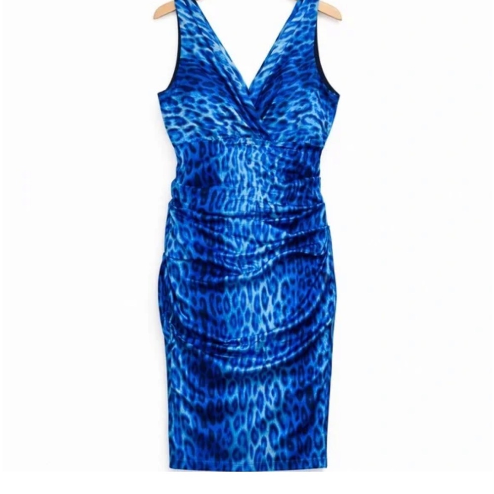 Cache Blue Silky Leopard Print Dress size 8